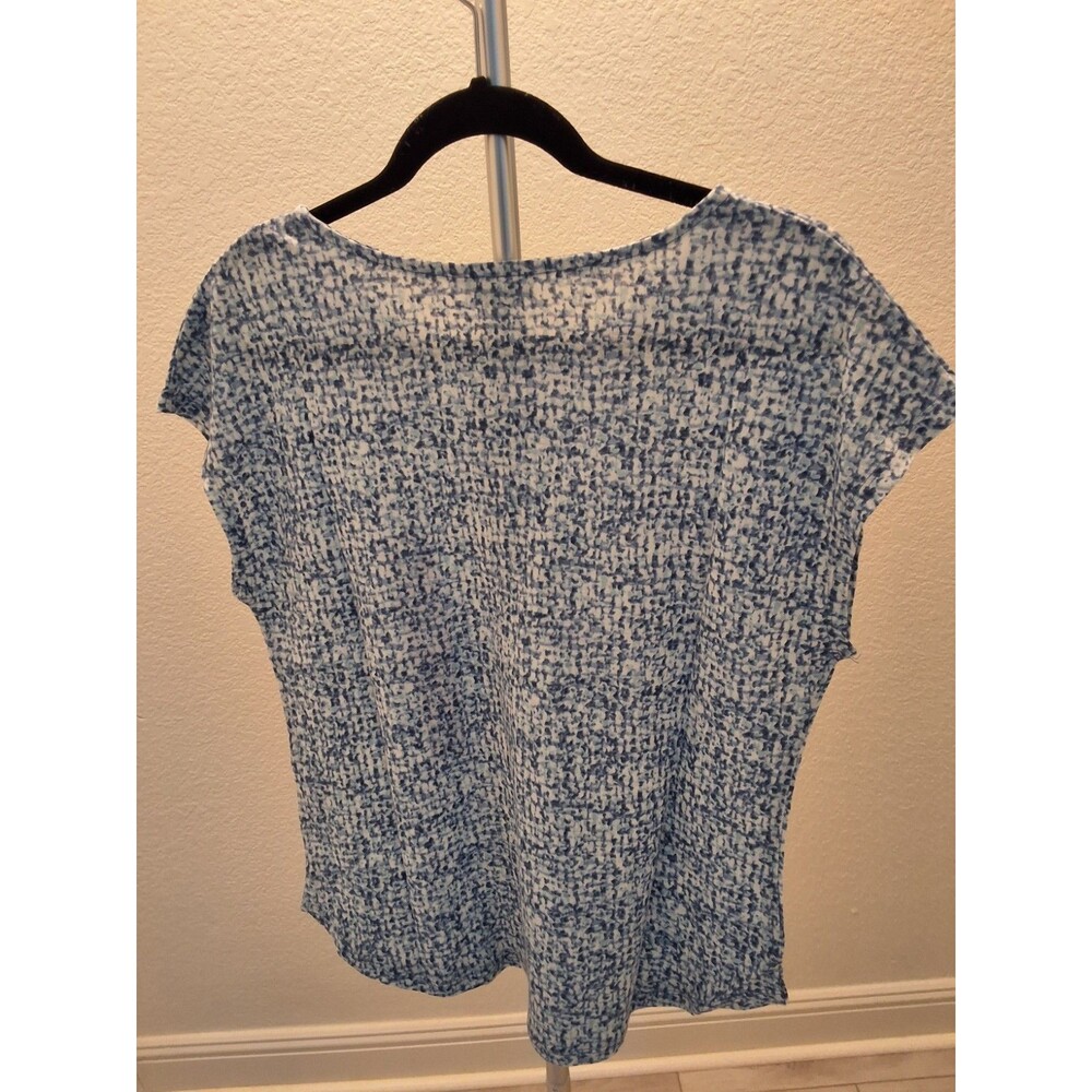 Orvis NWT Womens Blue and White Geo Print Hi Low Hem Linen Knit Top Size M - Picture 3 of 9